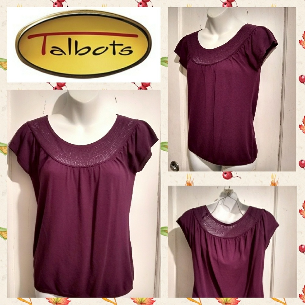 Talbots Prple Cap Sleeve Sweater W/Crochet Yoke M